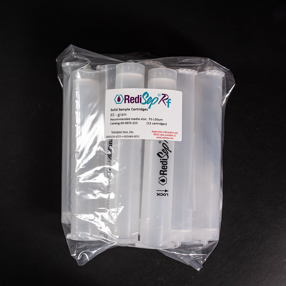 A set of small clear plastic cartridges displayed in a bag on a black background, creating a striking visual contrast between the two elements.