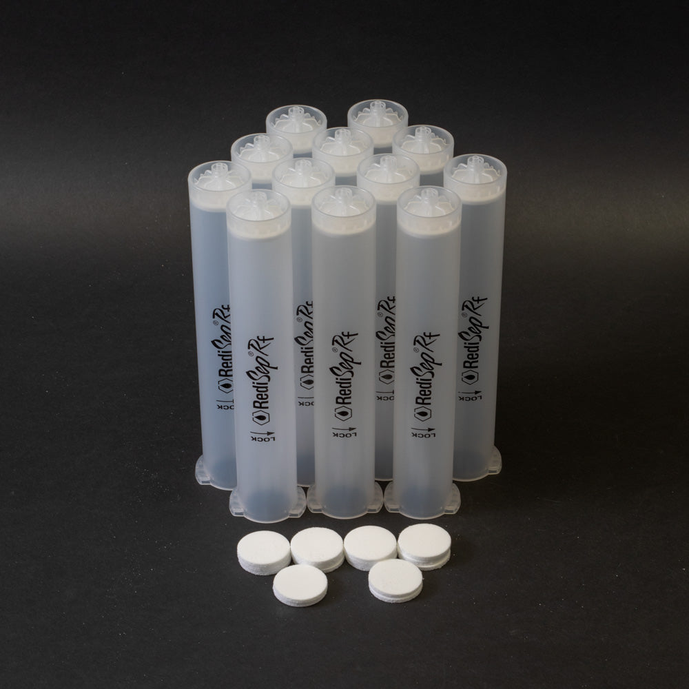 A set of small clear plastic cartridges displayed on a black background, creating a striking visual contrast between the two elements.