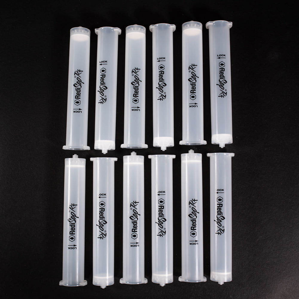 A set of small clear plastic cartridges displayed on a black background, creating a striking visual contrast between the two elements.
