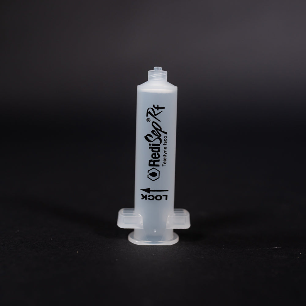 A small clear plastic cartridge displayed on a black background, creating a striking visual contrast between the two elements.